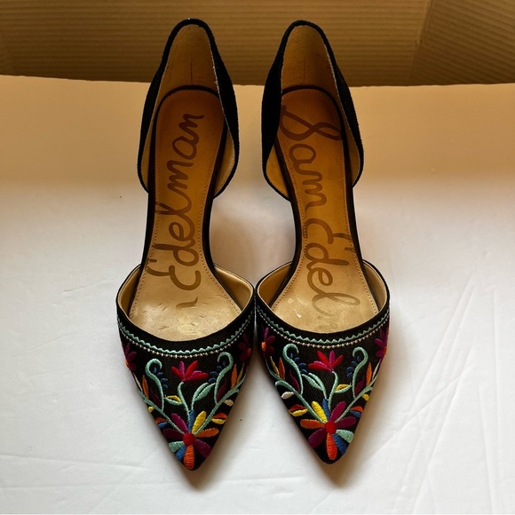 Sam Edelman Women's Black Embroidered Heels - Picture 2 of 7